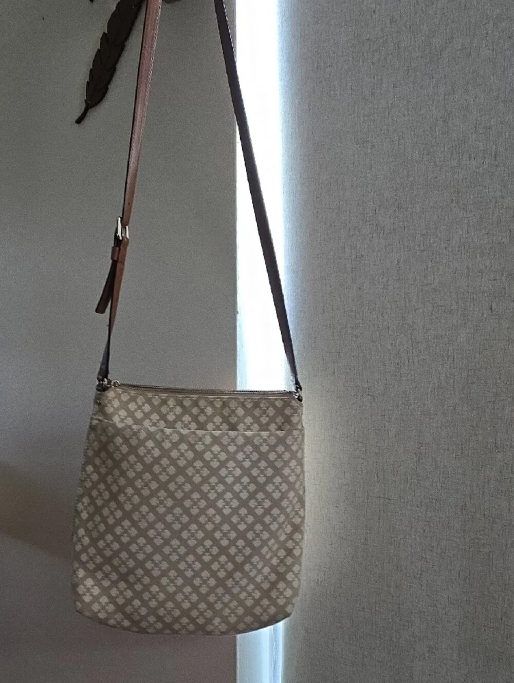 kate spade Beige Crossbody with Pink and Red Center Stripe